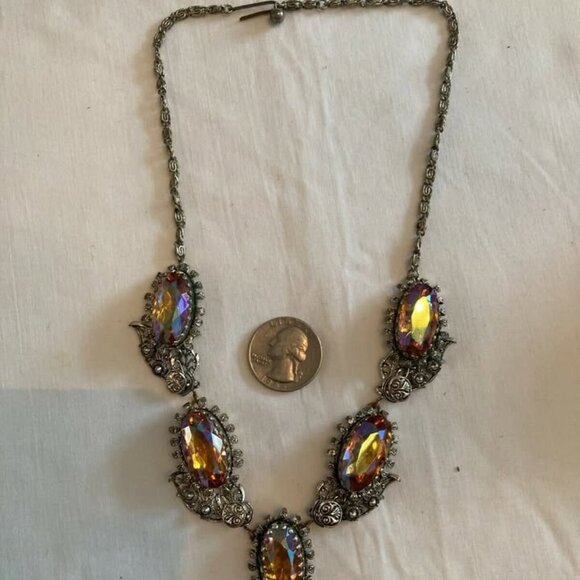 Vtg Czecho  ? art nouveau aurora borealis glass necklace - Picture 3 of 4